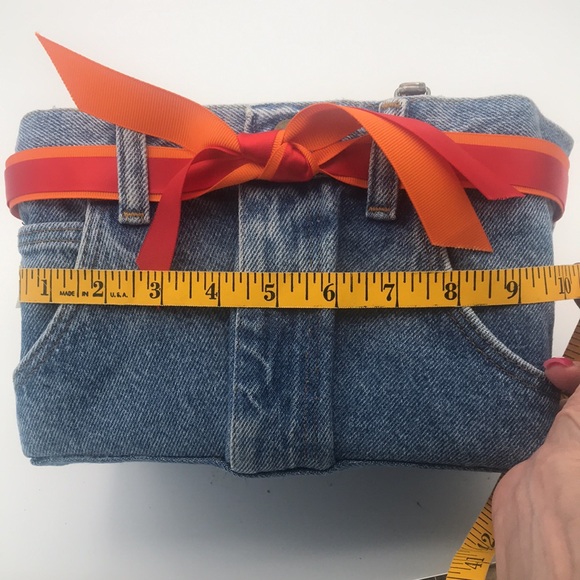 Original Denim Jean BOOTIE BAG Handbag w/Beaded Handles & Ribbons #075397 - Picture 8 of 10